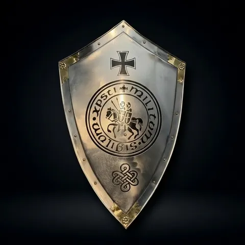 Templar Knight Heater Shield with Medieval Crusader LARP Display view 1