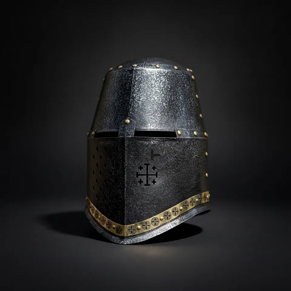 Medieval Knight Steel Great Helmet — Templar Prop