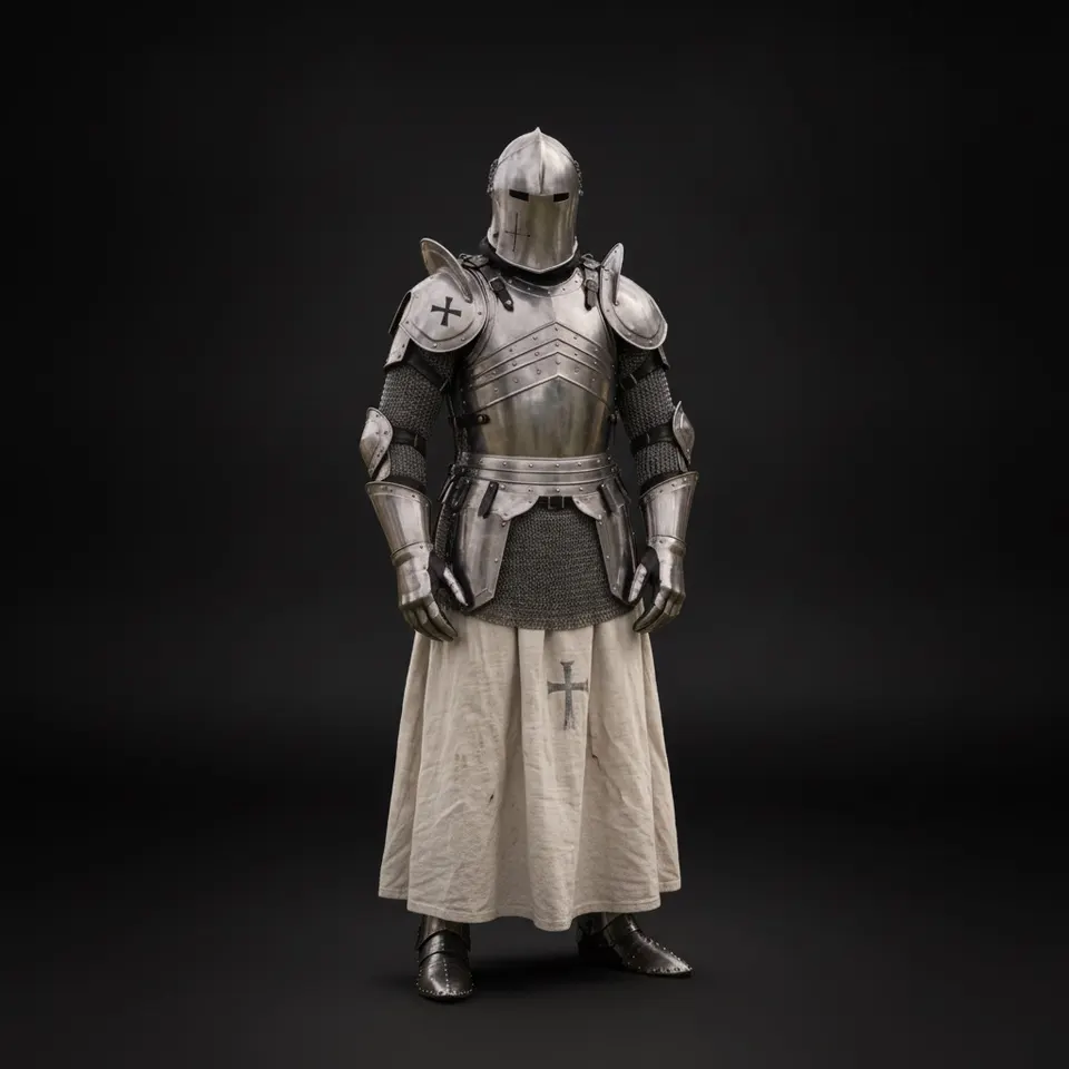 Barbuta Knight Armor Set with Undercloth and Gothic Steel Wearable view 1