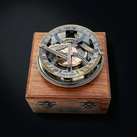 Black Antique Brass Sundial Compass with Rosewood Presentation Box view 1
