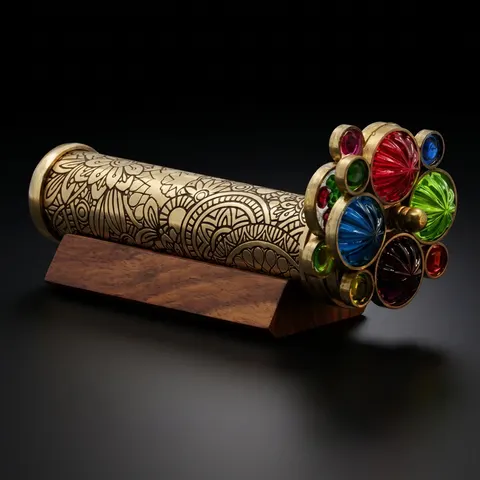 Etched Floral Brass Kaleidoscope with Dual Turning Wheels view 1