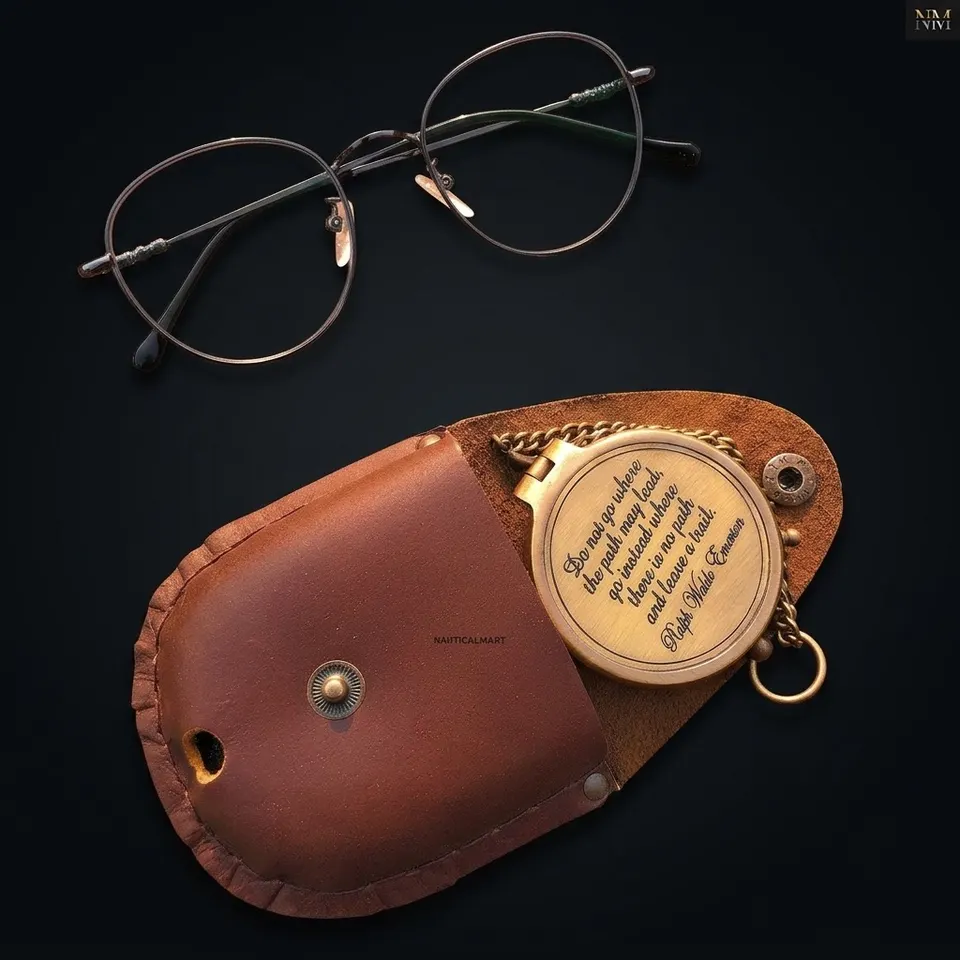 Emerson Quote Compass, Leather Case