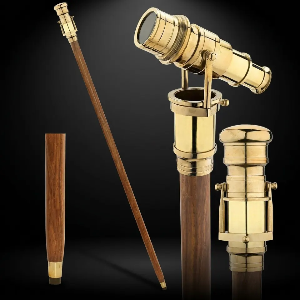 Brass Telescope Handle Rosewood Walking Stick