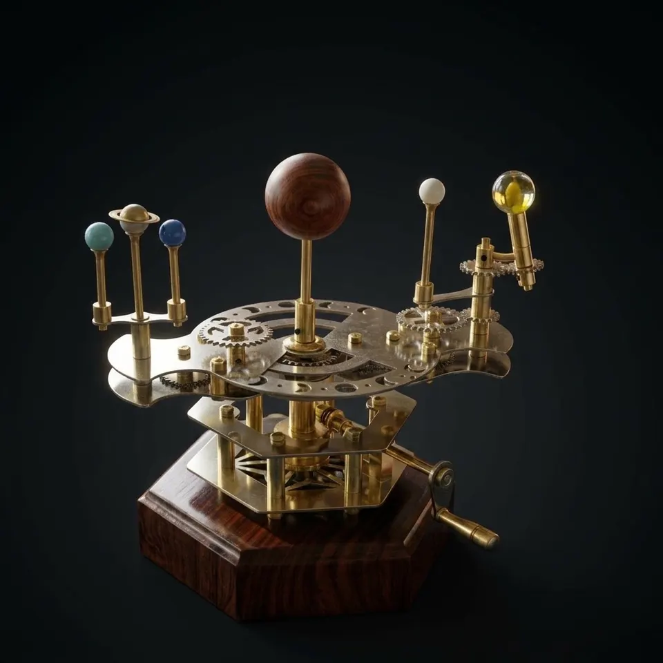 French Antique-Style Brass Orrery, Shelf Model