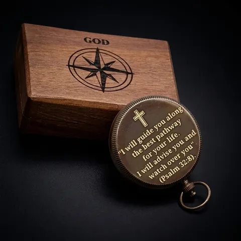 Psalm 32:8 Compass, Wooden Box view 1