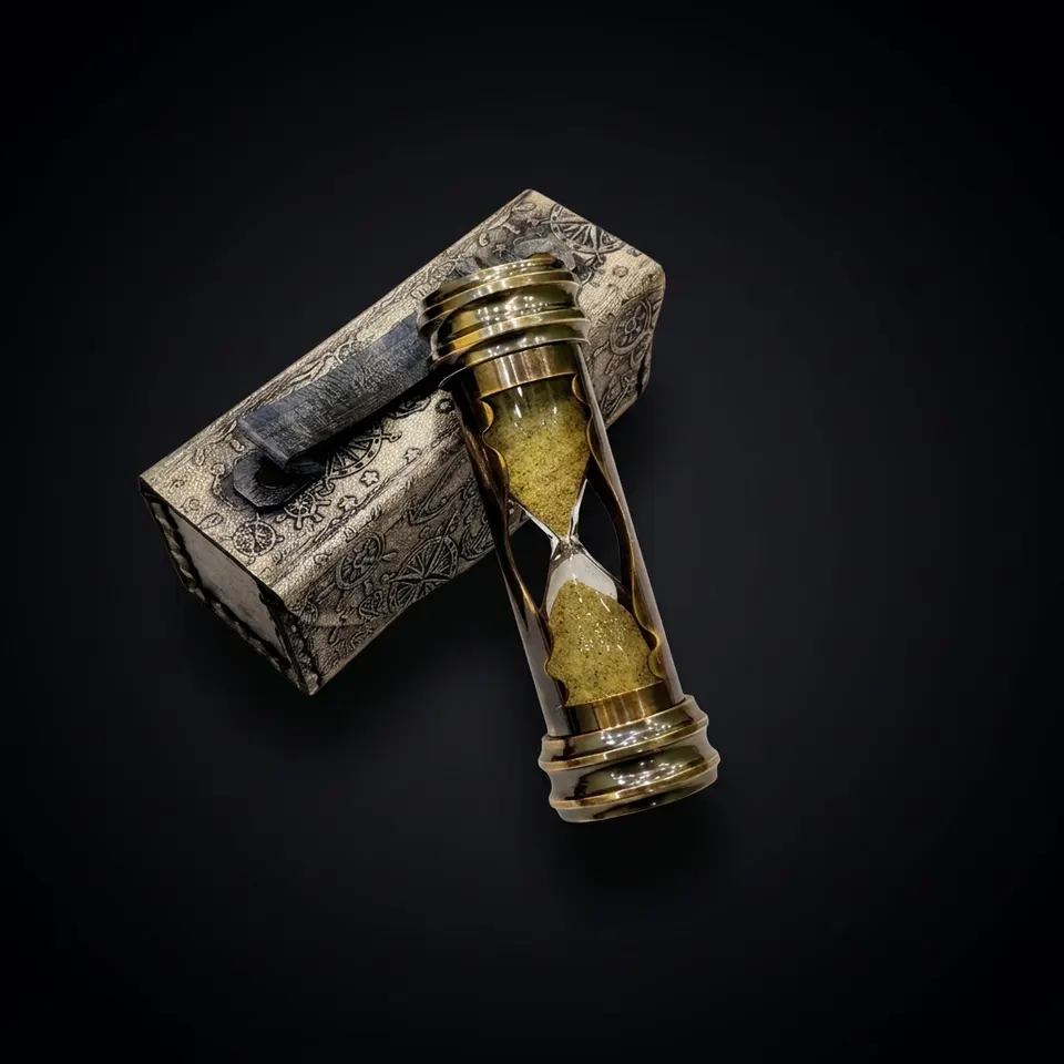 Brass Hourglass with Compass and Leather Case, 3-Minute view 1