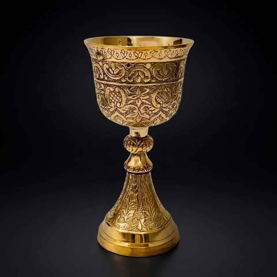Embossed Brass Goblet with King Floral Design