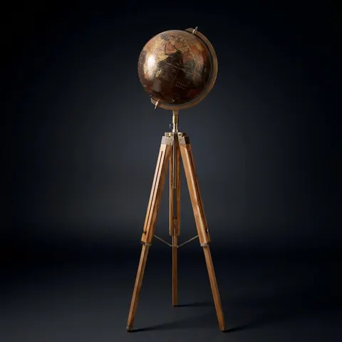 Large Dark Globe with Adjustable Wooden Tripod Stand and Brass Ring view 1
