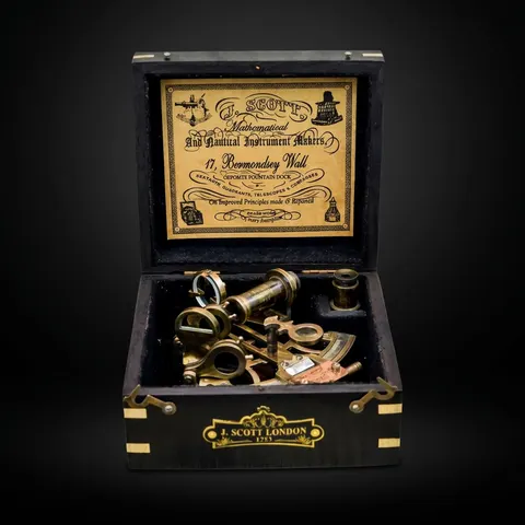 Antique Brass Sextant with Black Wooden Box view 1
