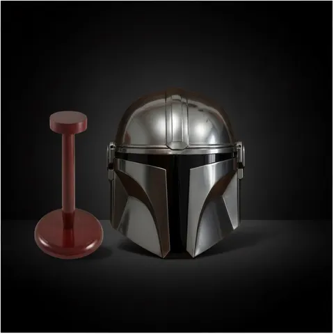 Mandalorian Helmet with Wooden Stand view 1