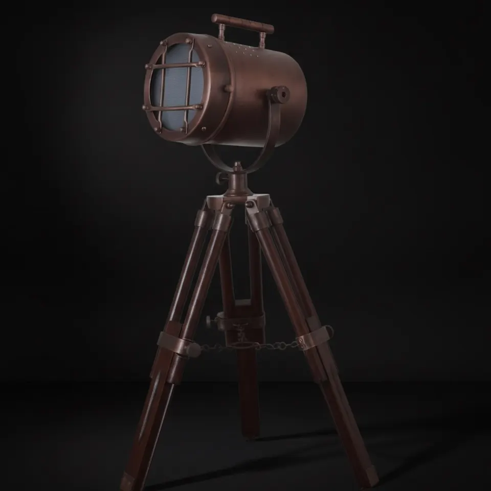 Copper Spotlight on Wooden Tripod