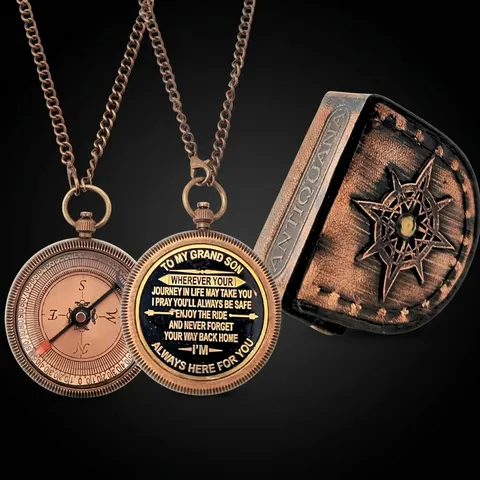 To My Grandson Compass, Leather Case view 1