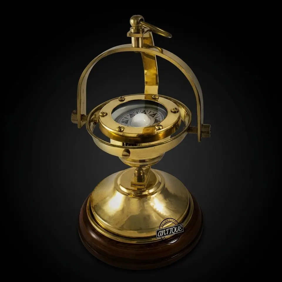 Gimbal Compass on Wooden Base