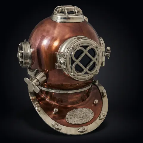 Mark V Diving Helmet with Copper Finish and Chrome Nickel Highlights view 1