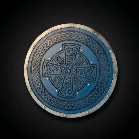Hand Engraved Celtic Cross Shield with Norse Viking Décor view 1