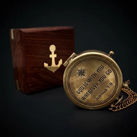 Joshua 1:9 Compass, Wooden Box view 1