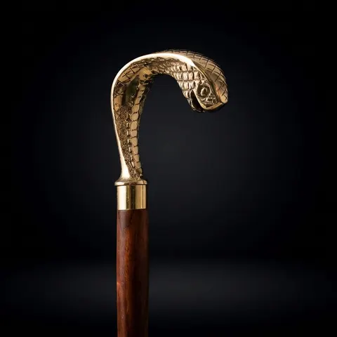 Polished Brass Cobra Handle Rosewood Walking Stick view 1
