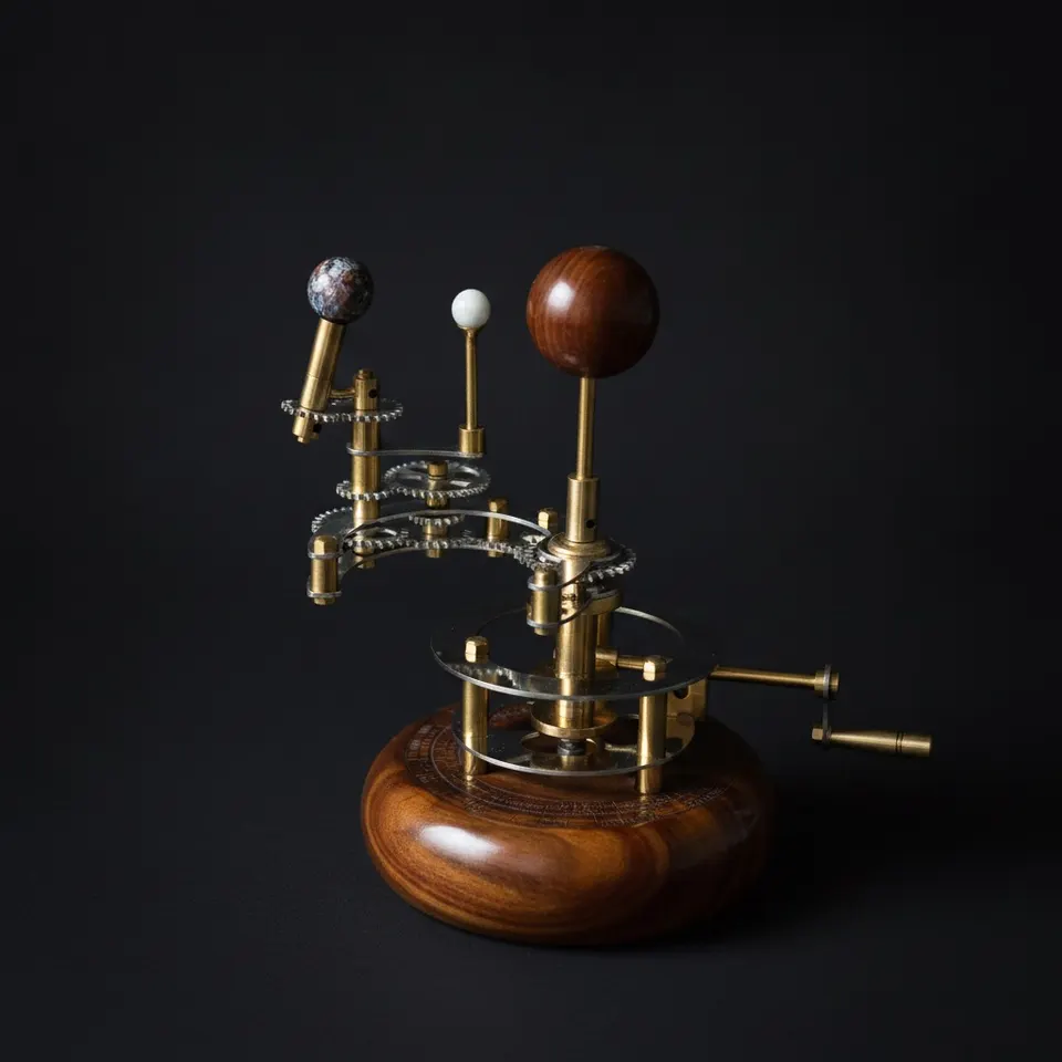 Antique-Finish Brass Solar System Orrery, Shelf