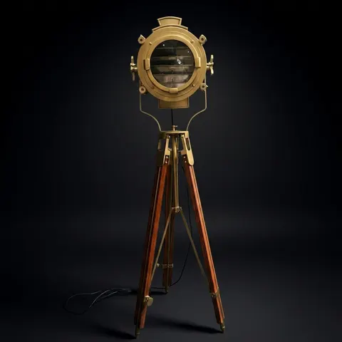 Antique Finish Spotlight on Wooden Tripod view 1