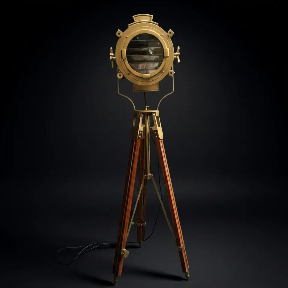Antique Finish Spotlight on Wooden Tripod