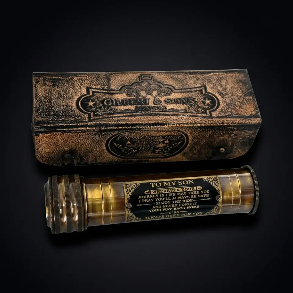 Handcrafted Brass Kaleidoscope with Leather Case view 1
