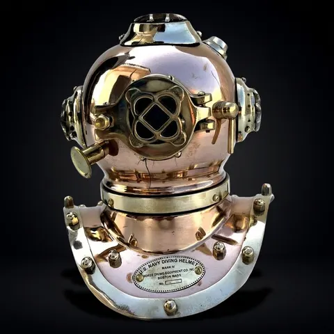 Polished Brass Diving Helmet Miniature with Chrome Nickel Accents view 1