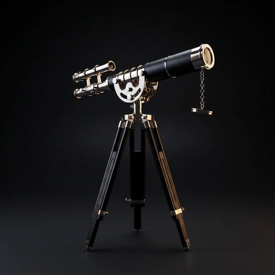 Double Barrel Chrome Finish Brass & Chrome Floor Standing Telescope 50" with Black Wooden Tripod