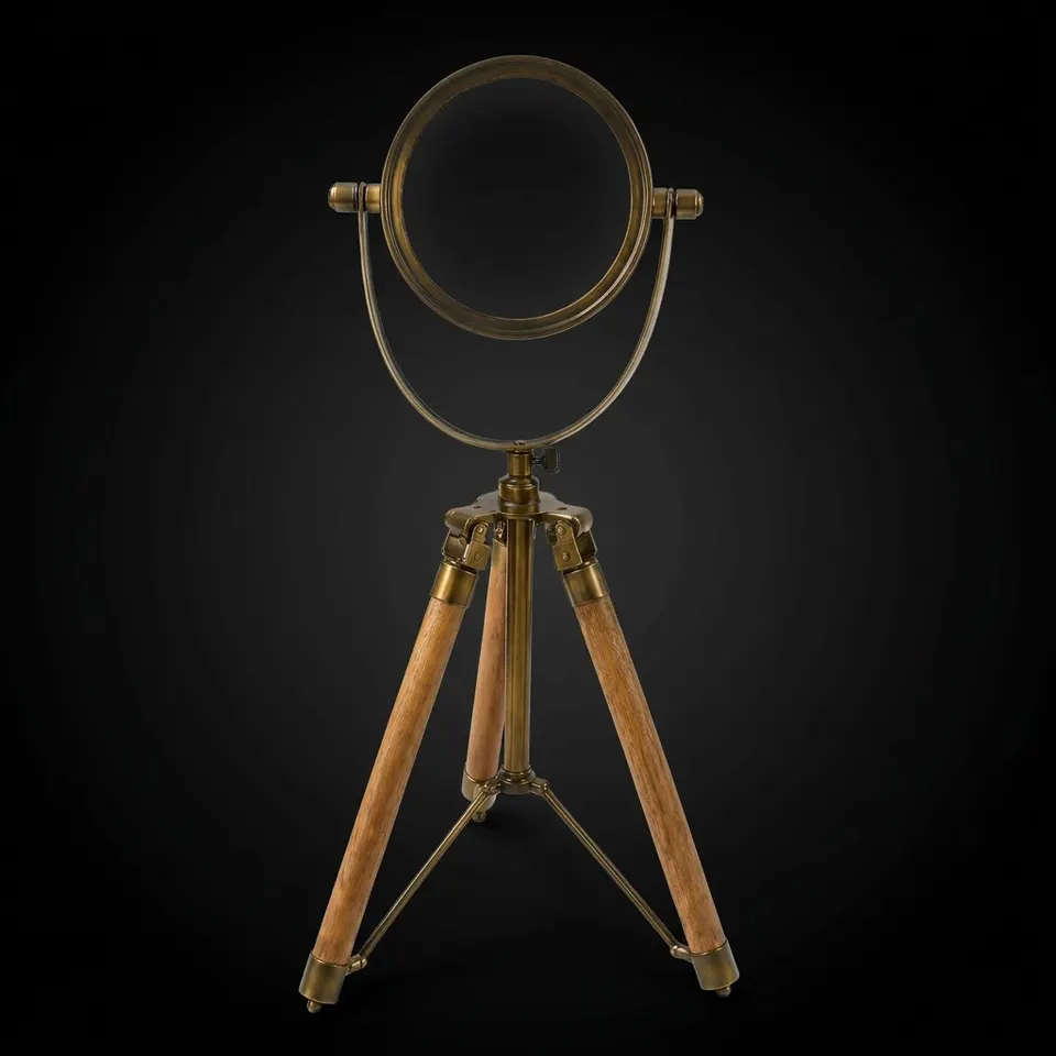 Brass Magnifier 4" on Three-Legged Wooden Tripod Stand
