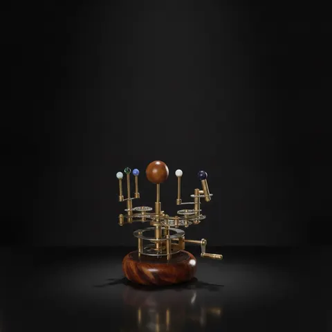 Antique-Finish Brass Solar System Orrery, Shelf view 1