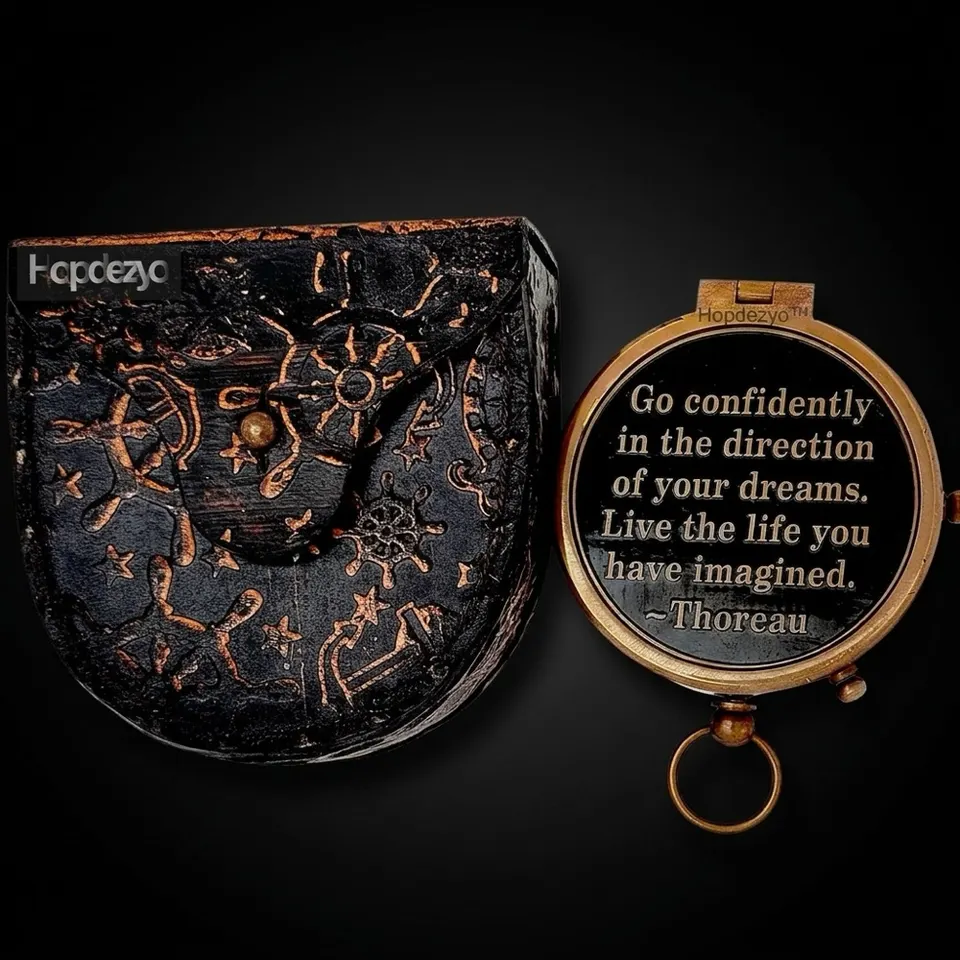 Thoreau Quote Compass, Leather Case