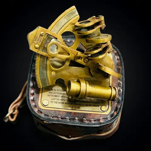 Antique Brass Sextant with Leather Belt Case view 1