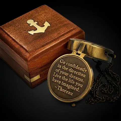 Thoreau Quote Compass, Wooden Box view 1