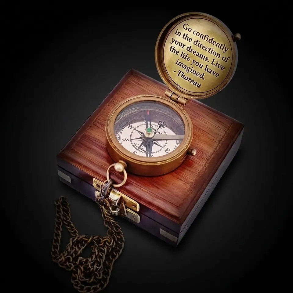 Thoreau Quote Compass, Wooden Box