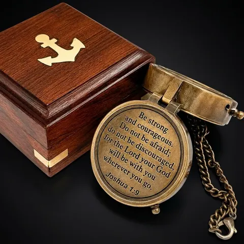 Joshua 1:9 Compass, Wooden Box view 1