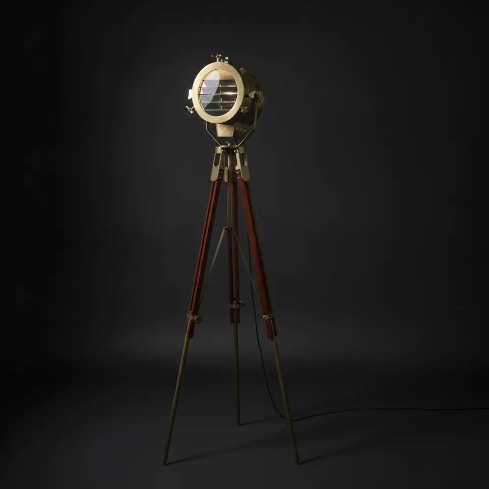 Antique Finish Spotlight on Wooden Tripod