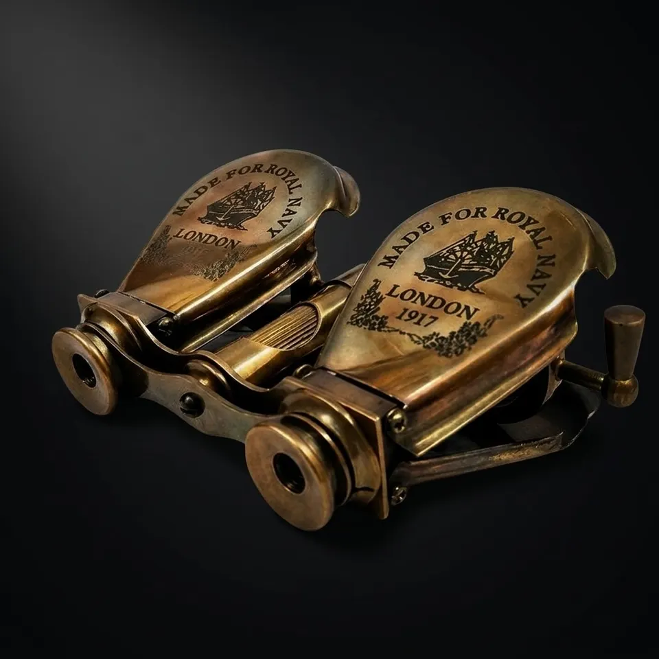 Folding Brass Binocular with Red Leather Case view 1