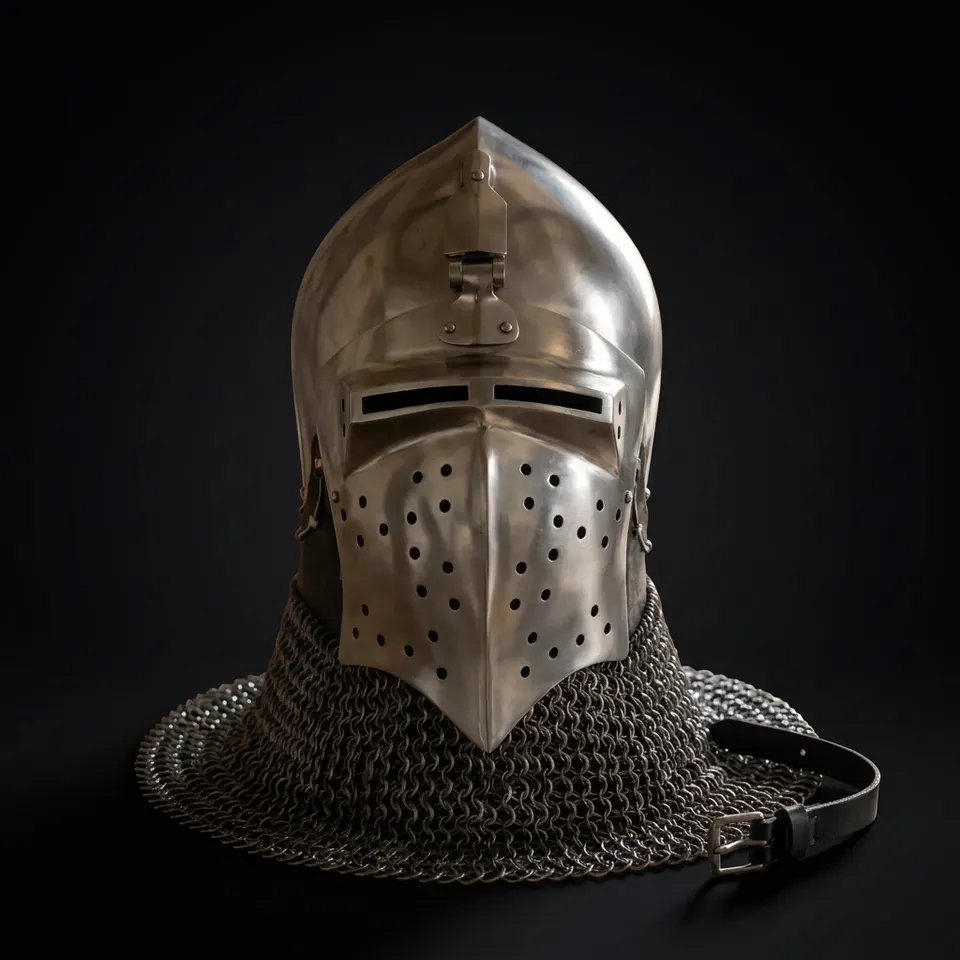 Knight Bascinet Helmet with Chainmail Coif — Crusader