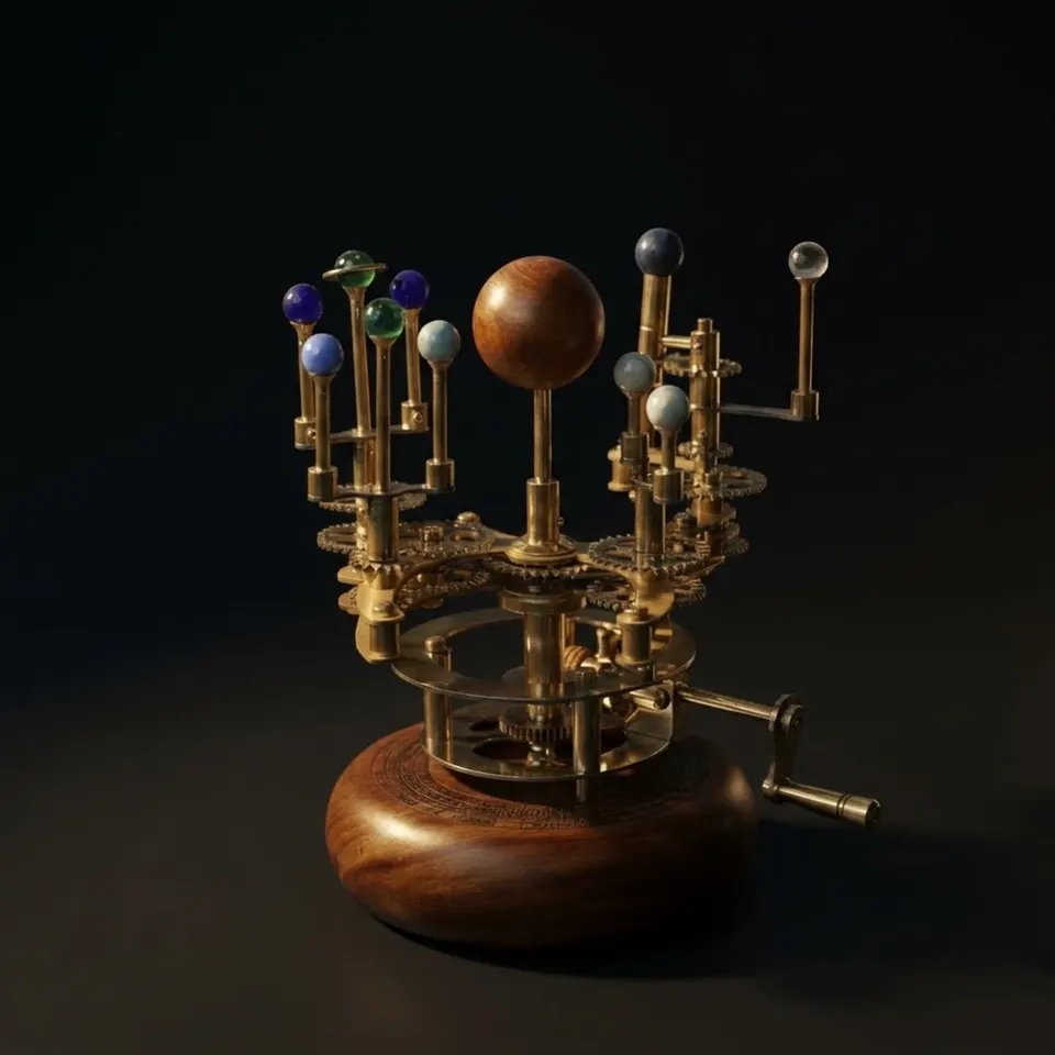 French Antique-Style Brass Orrery, Shelf Model