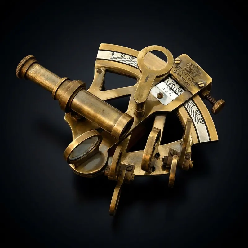 Antique Brass Pocket Sextant with Maritime Astrolabe Design