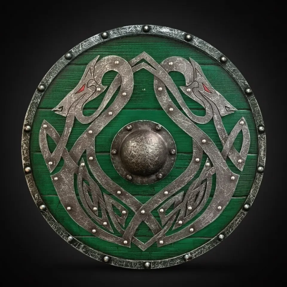 Wooden Round Shield with Intricate Norse Dragon Design view 1