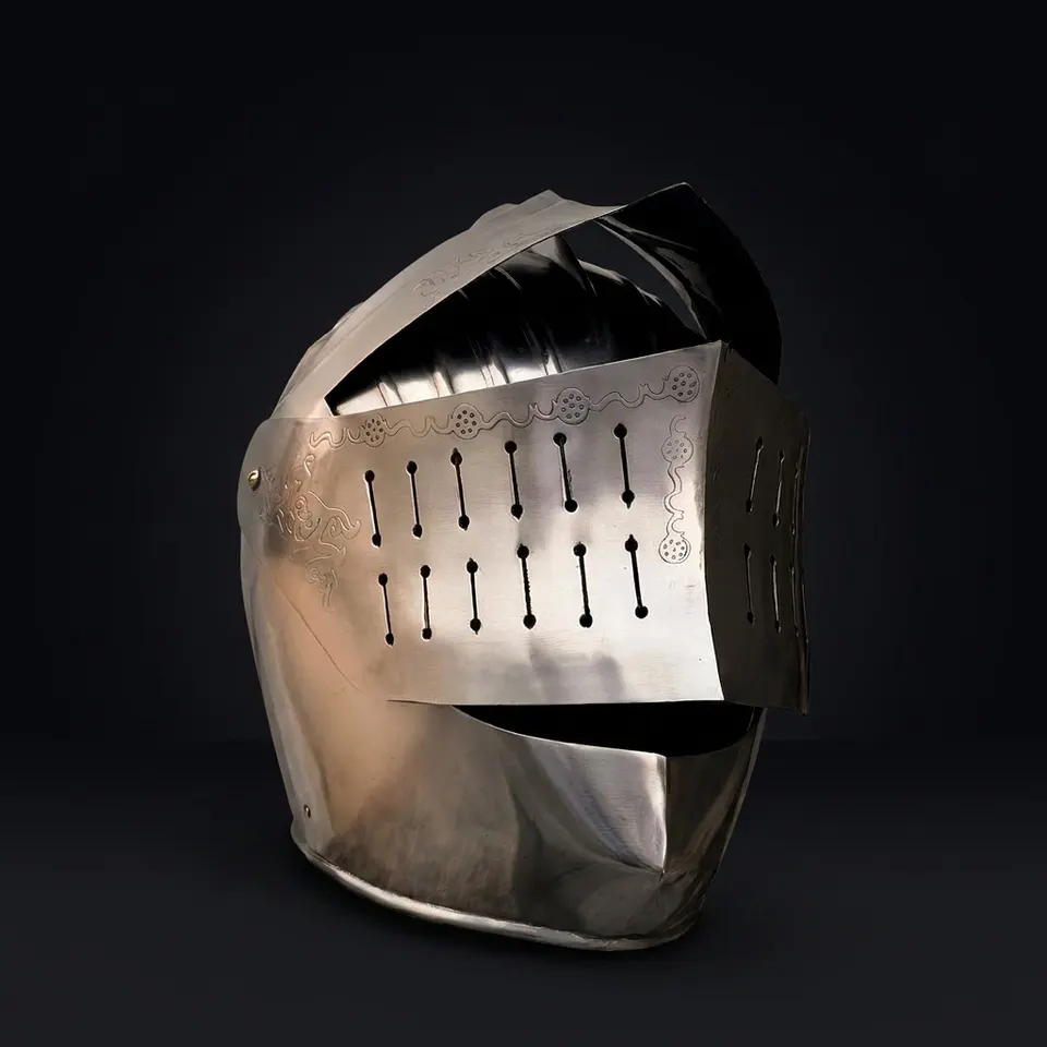 Medieval Close Helmet — Engraved Knight Armor