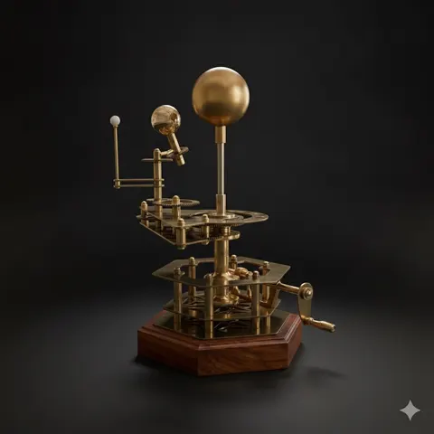 Vintage-Style Brass Solar System Orrery, Museum view 1