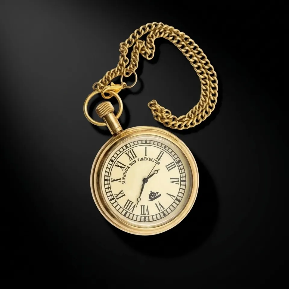 Brass Pocket Watch — Victoria Engraving with Chain view 1