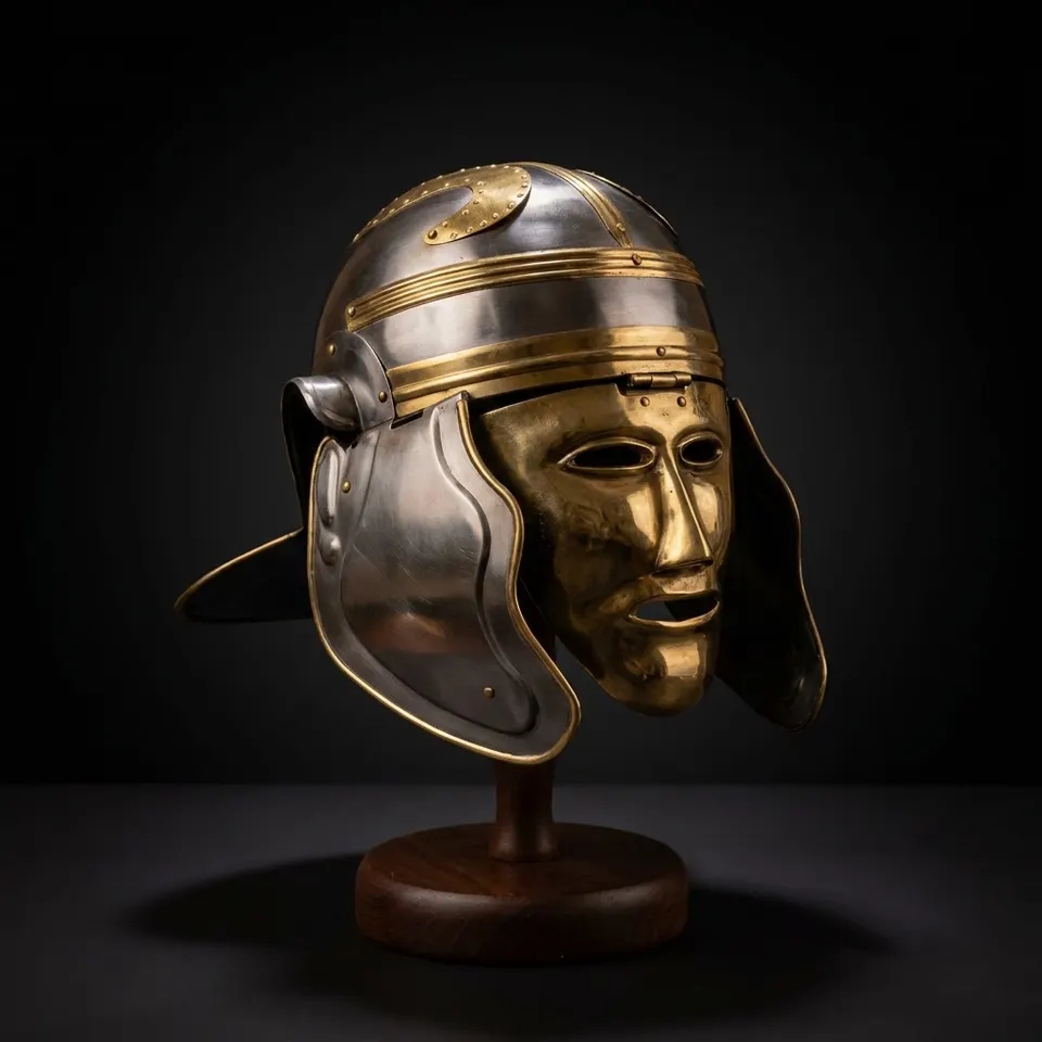 Roman Brass Helmet with Face Mask — Ancient Warrior