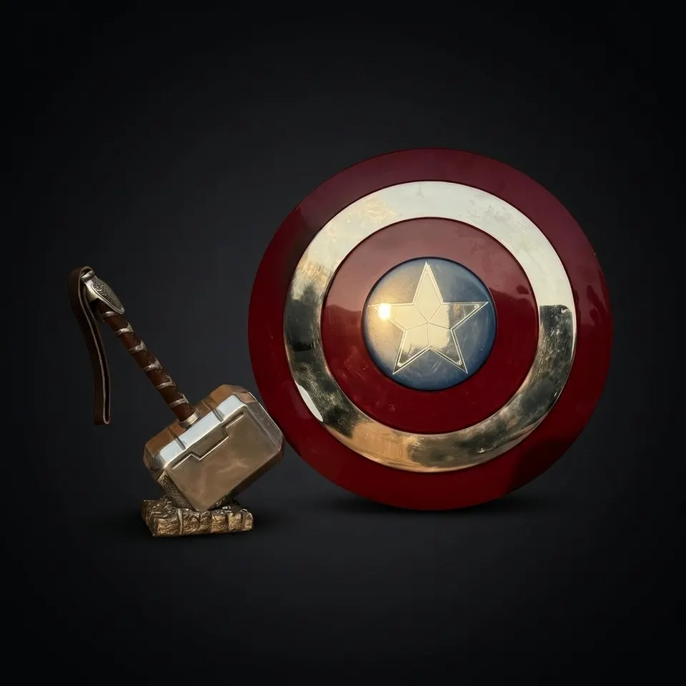 Steel Captain America Shield & Thor Hammer with Avengers Endgame Set view 1