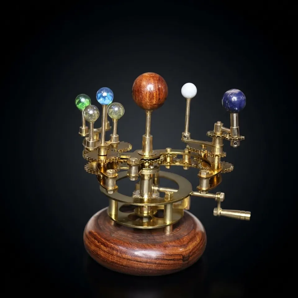 Gold-Finish Brass Orrery, Compact Desk Model