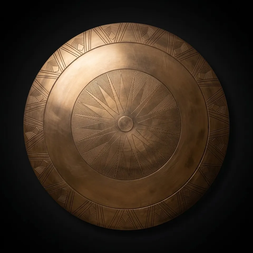 Brass Engraved Aluminium Medieval Round Shield with Warrior Cosplay view 1