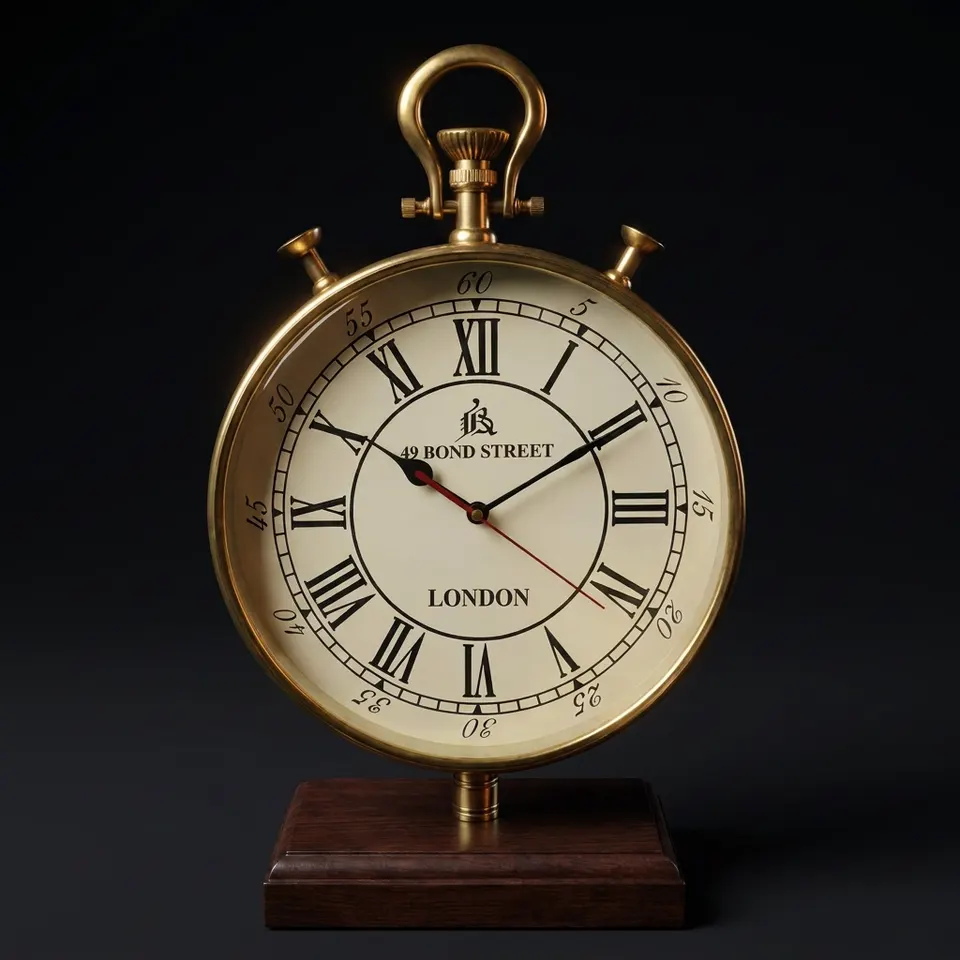 Tall Brass Desk Clock, Bond Street London Dial