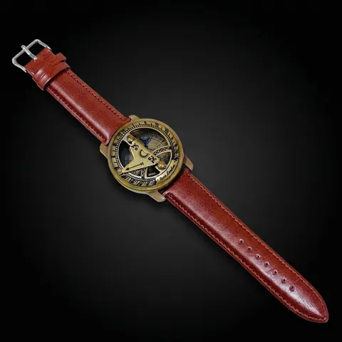 Brass Wrist Sundial Compass with Red Strap view 1