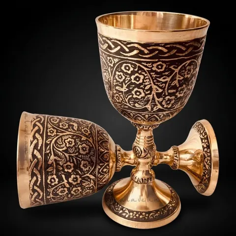Solid Brass Goblet with Nordic Czar Embossed Design view 1